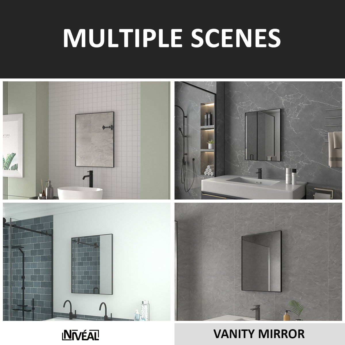 Niveal SE Series Aura Rectangular Framed Wall Bathroom Vanity Mirror