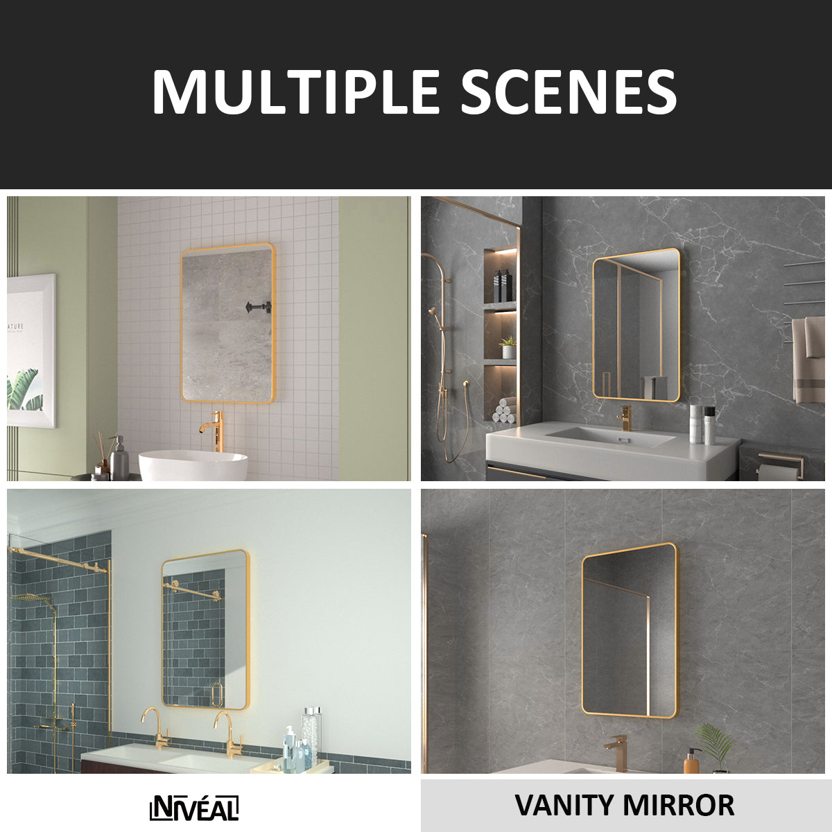 Niveal SM Series Rectangular Framed Wall Bathroom Vanity Mirror