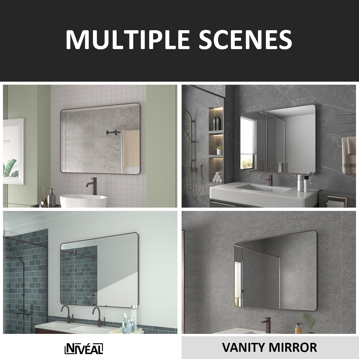 Niveal SM Series Rectangular Framed Wall Bathroom Vanity Mirror