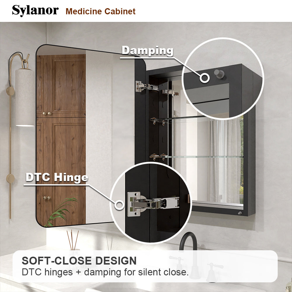 Verve Frameless Recessed or Surface-Mount Rectangular Aluminum Medicine Cabinet with Mirror in Matte Black