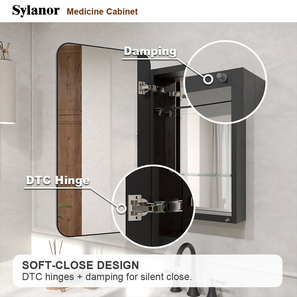 Verve Frameless Recessed or Surface-Mount Rectangular Aluminum Medicine Cabinet with Mirror in Matte Black