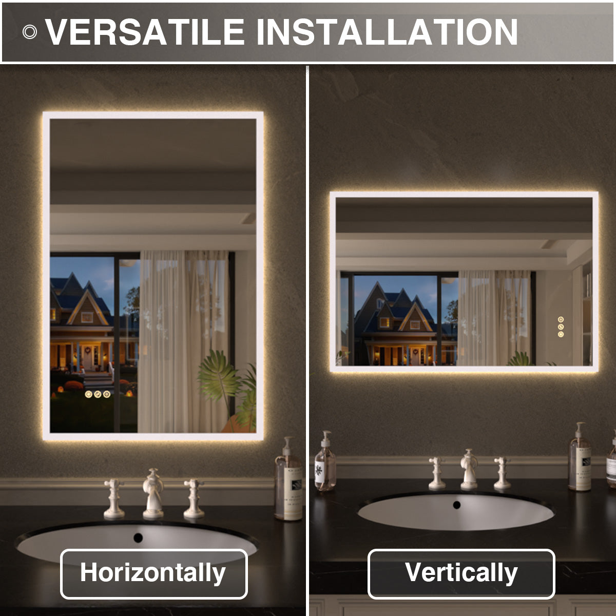 Shimmer Rectangular Frameless Anti-Fog LED Light Dimmable Wall Bathroom Vanity Mirror in Polished Crystal