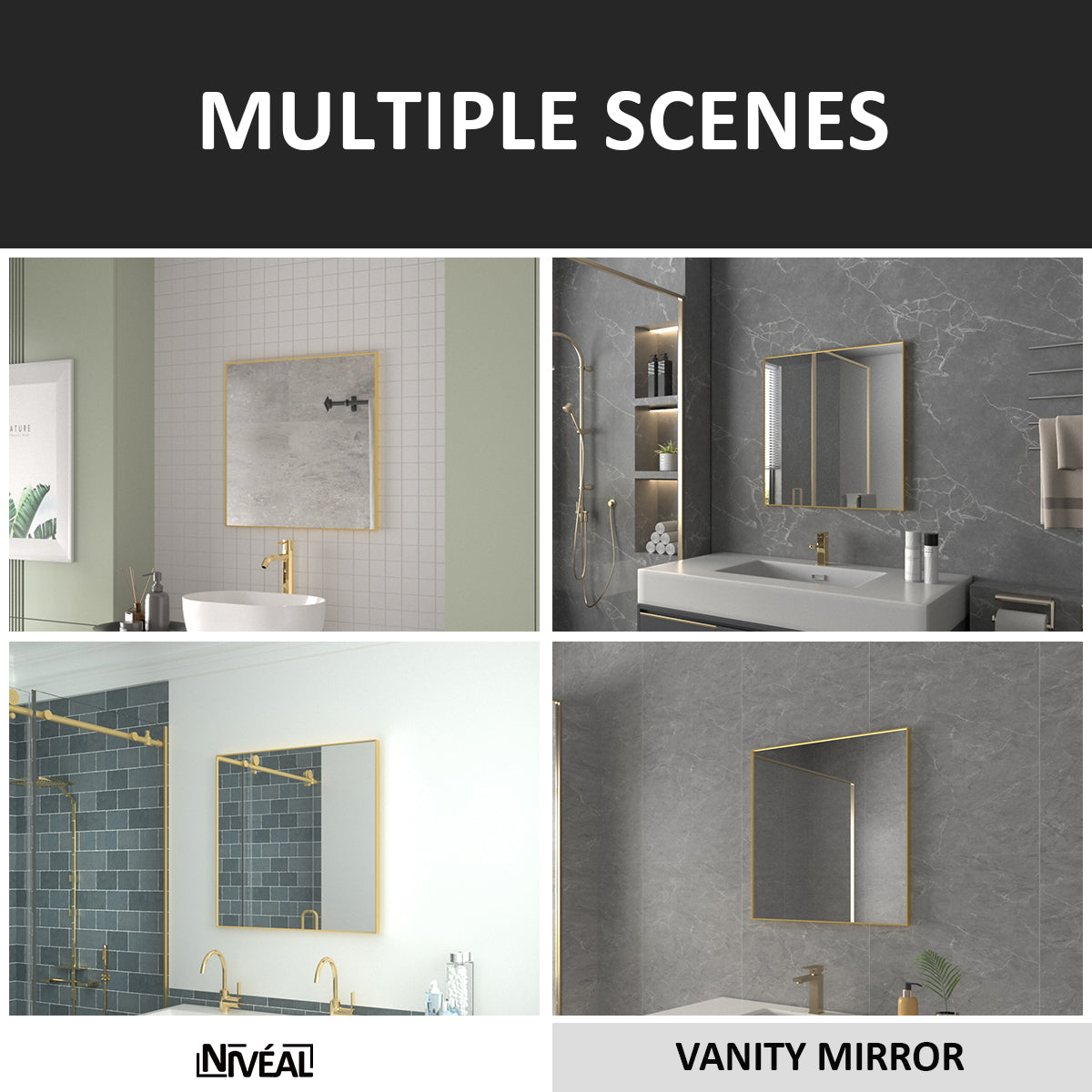 Niveal SE Series Aura Rectangular Framed Wall Bathroom Vanity Mirror