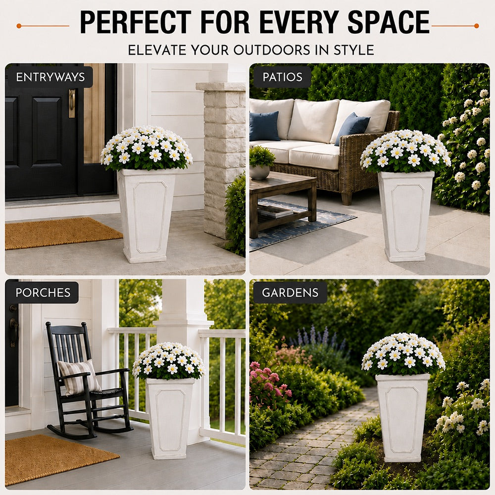 Ellis 16 in. Indoor Outdoor Magnesium Oxide Planter with Drainage Hole Antique White