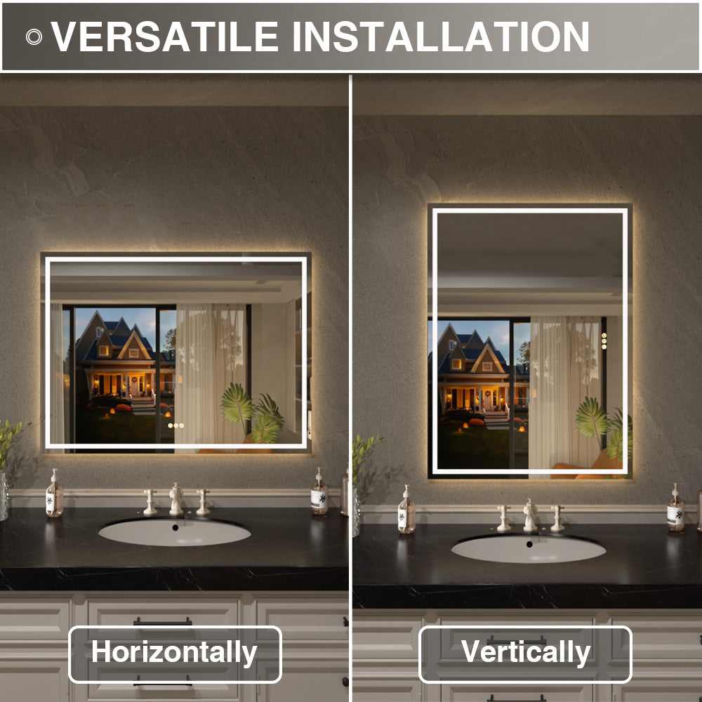 Flicker Rectangular Frameless Anti-Fog LED Light Dimmable Wall Bathroom Vanity Mirror in Polished Crystal