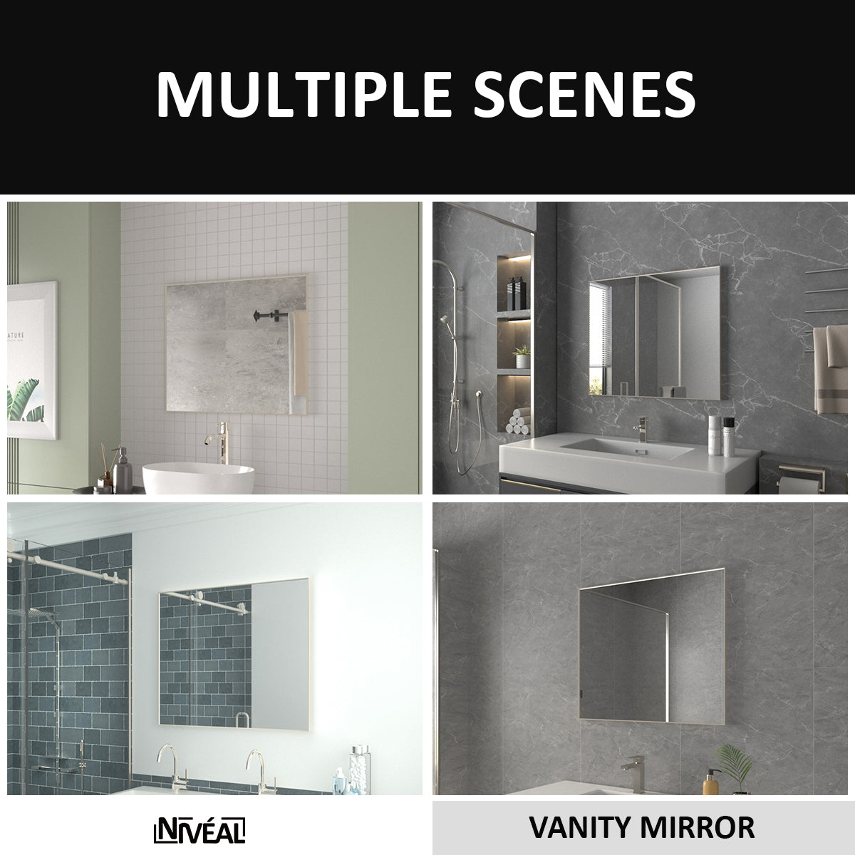 Niveal SE Series Aura Rectangular Framed Wall Bathroom Vanity Mirror