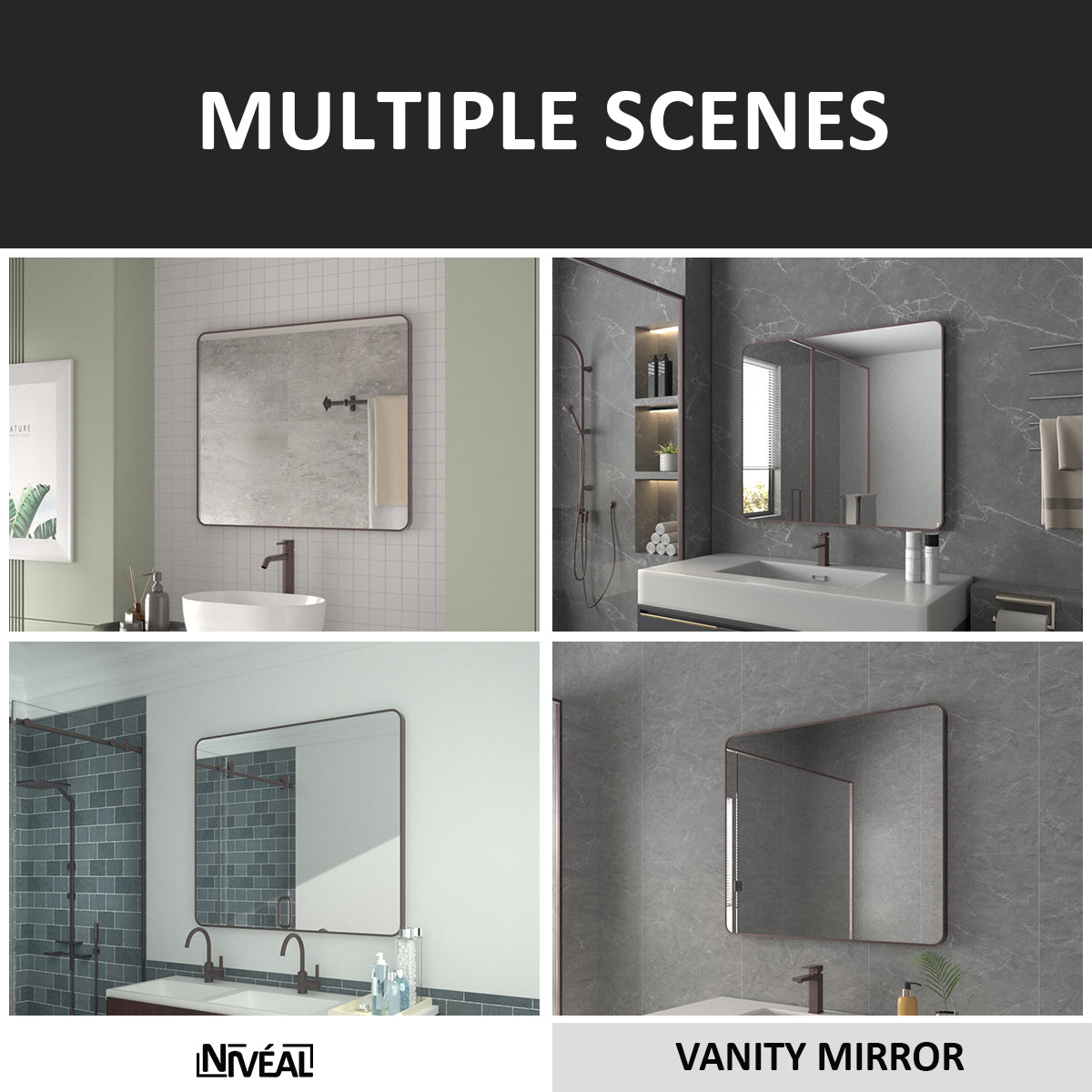 Niveal SM Series Rectangular Framed Wall Bathroom Vanity Mirror