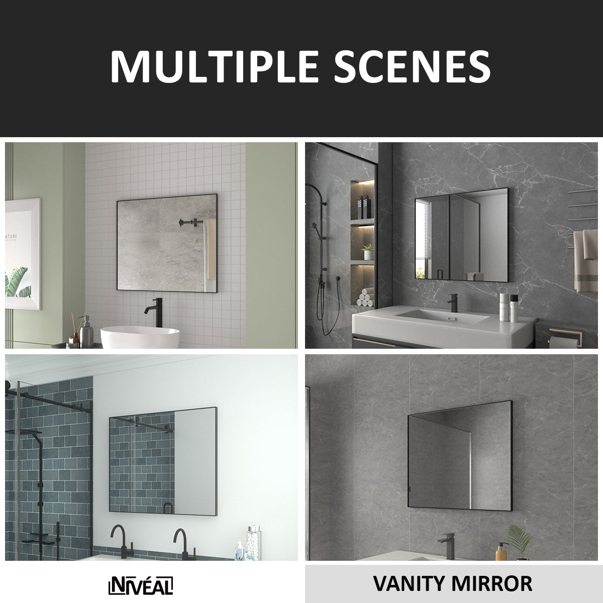 Niveal SE Series Aura Rectangular Framed Wall Bathroom Vanity Mirror
