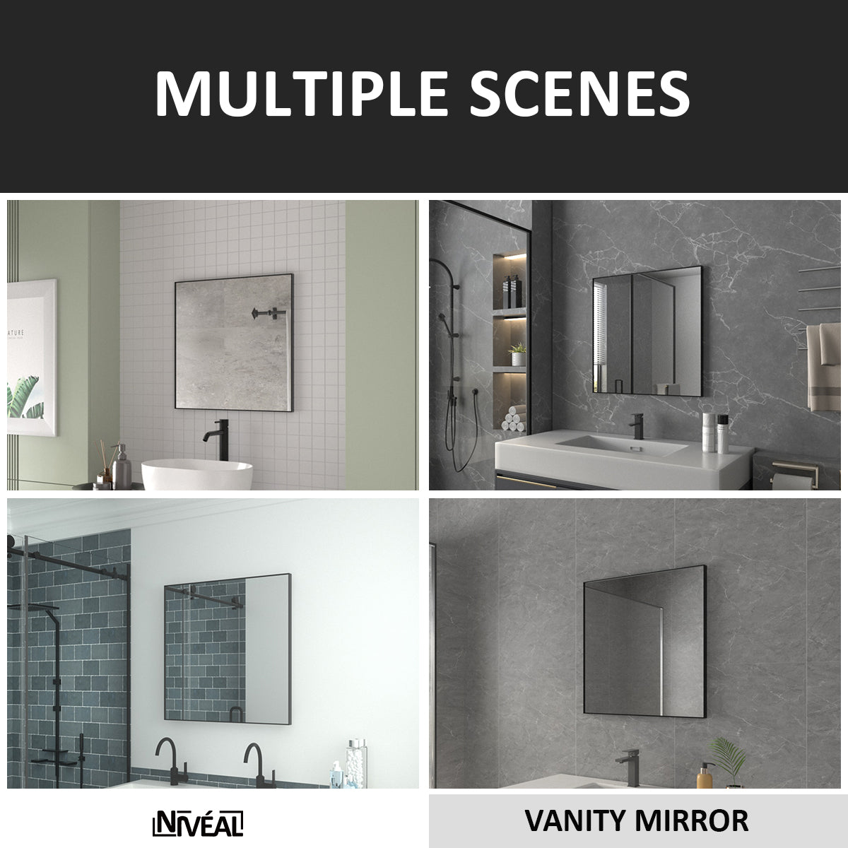 Niveal SE Series Aura Rectangular Framed Wall Bathroom Vanity Mirror