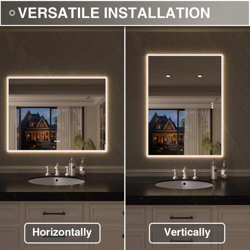 Shimmer Rectangular Frameless Anti-Fog LED Light Dimmable Wall Bathroom Vanity Mirror in Polished Crystal