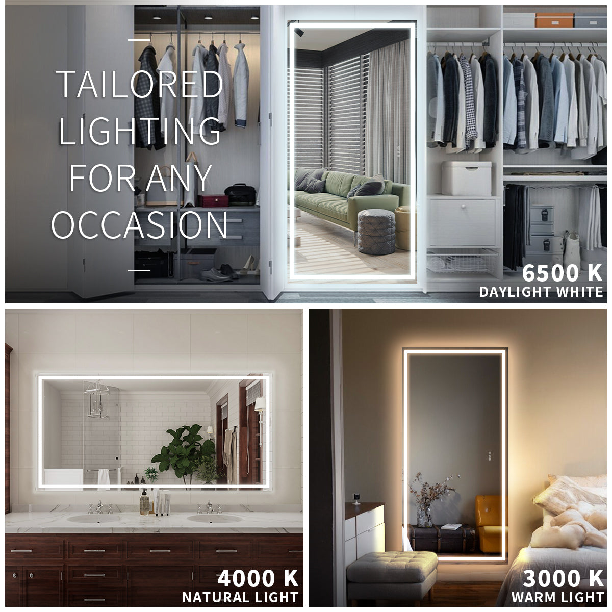 Niveal LMD Series Rectangular Frameless LED Wall Bathroom Vanity Mirror in Silver