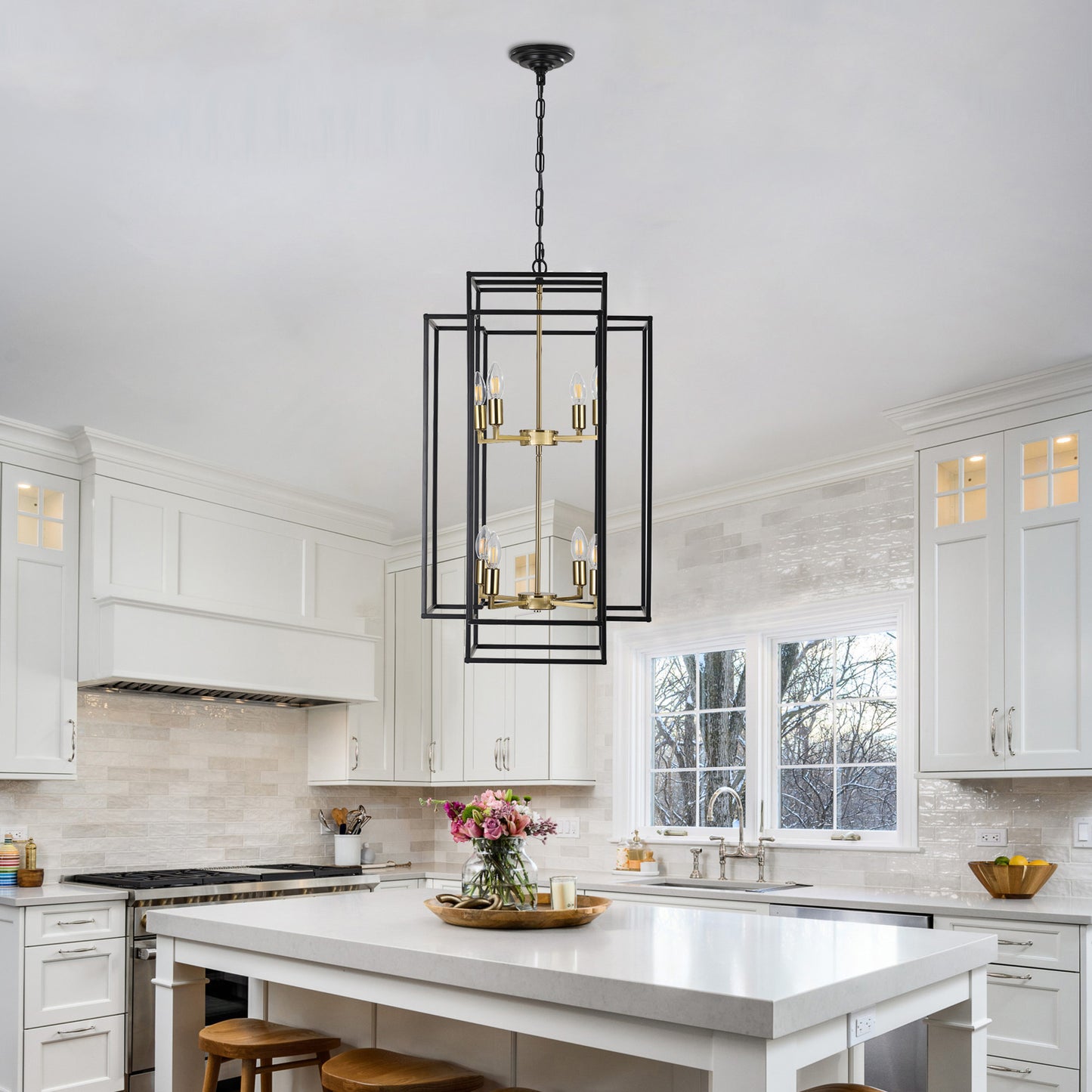 Taimei Astrale 18 in. Modern 8-Light Black Geometric Chandelier