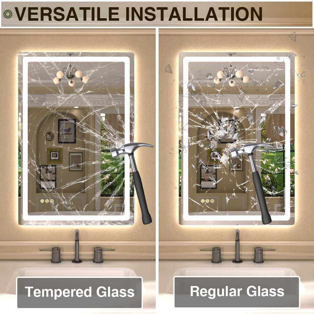 Twinkle Rectangular Frameless Anti-Fog LED Light Dimmable Wall Bathroom Vanity Mirror in Polished Crystal