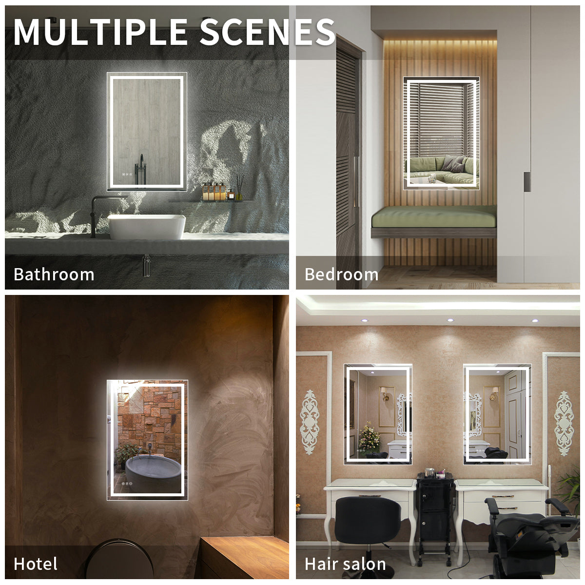 Niveal LMD Series Rectangular Frameless LED Wall Bathroom Vanity Mirror in Silver
