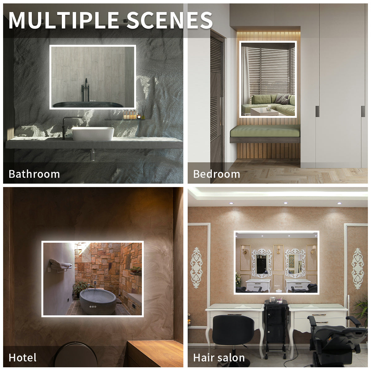 Niveal LMC Series Rectangular Frameless LED Wall Bathroom Vanity Mirror in Silver