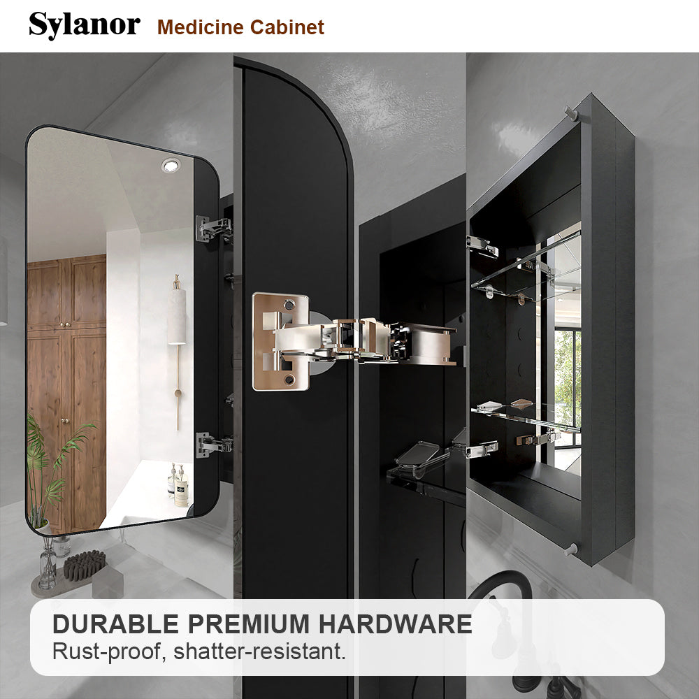 Verve Frameless Recessed or Surface-Mount Rectangular Aluminum Medicine Cabinet with Mirror in Matte Black
