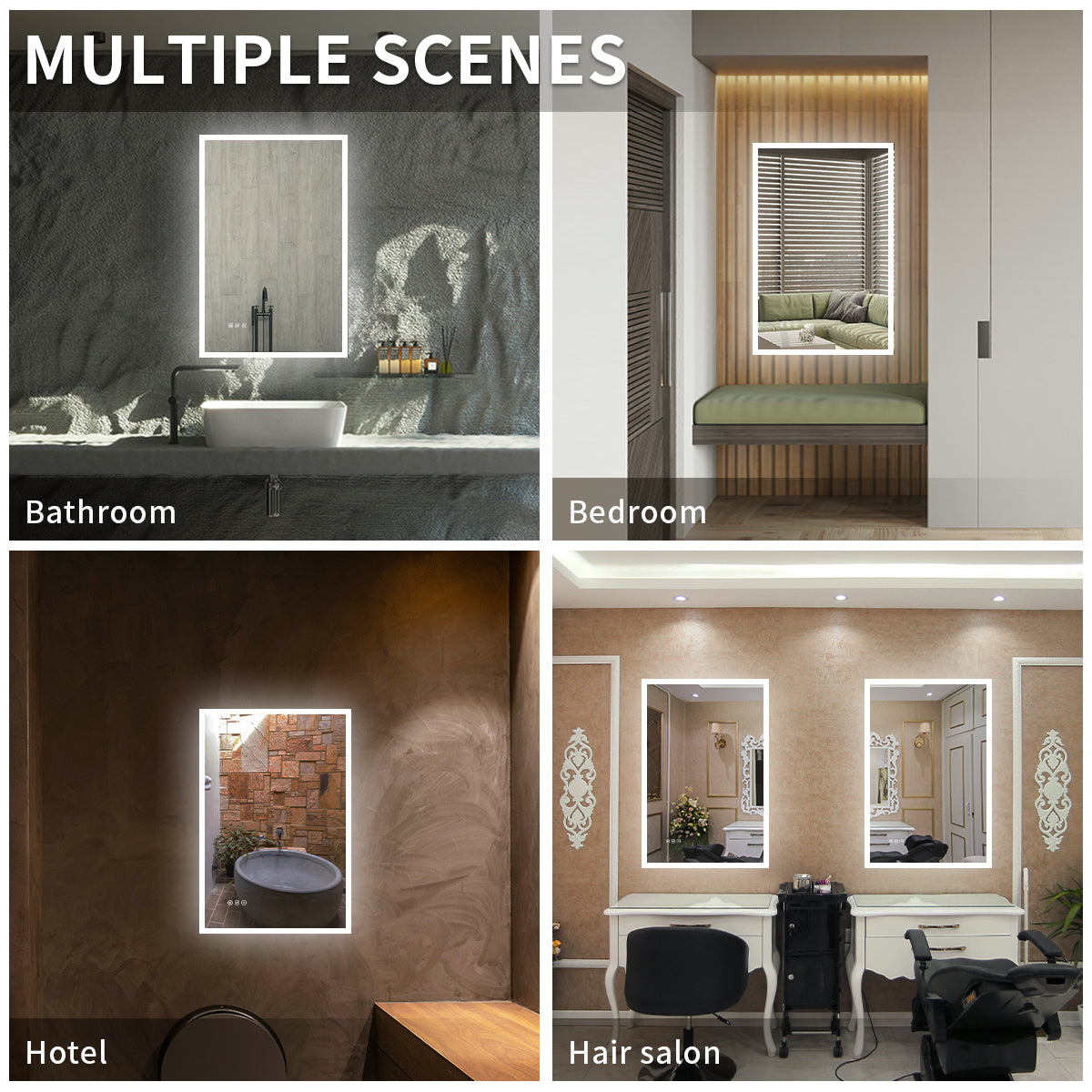 Niveal LMC Series Rectangular Frameless LED Wall Bathroom Vanity Mirror in Silver