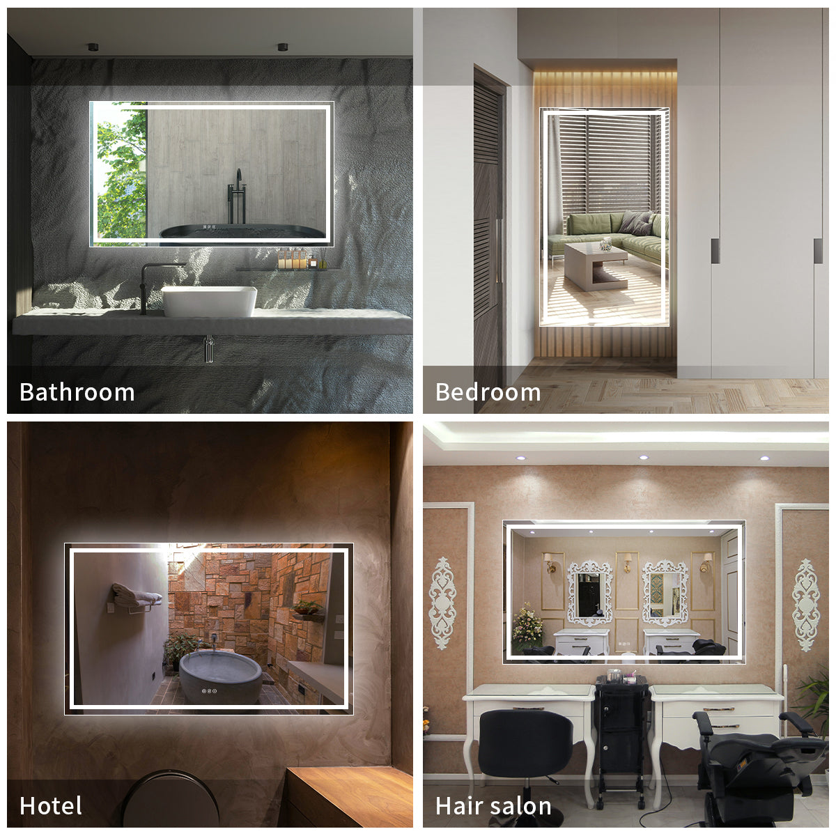 Niveal LMC Series Rectangular Frameless LED Wall Bathroom Vanity Mirror in Silver