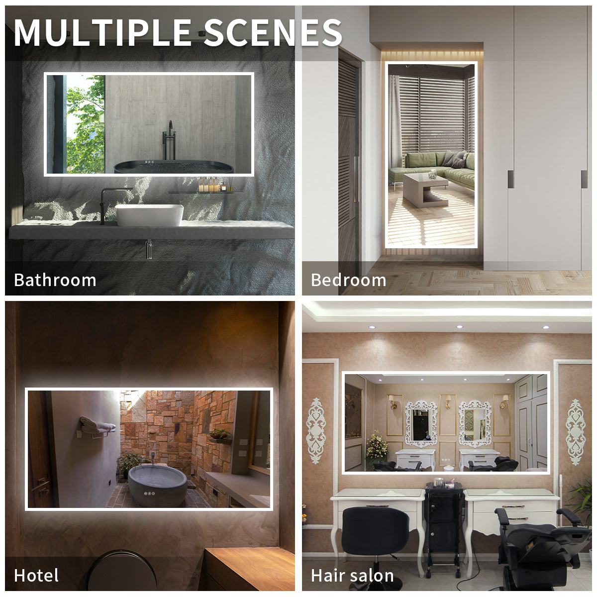 Niveal LMC Series Rectangular Frameless LED Wall Bathroom Vanity Mirror in Silver