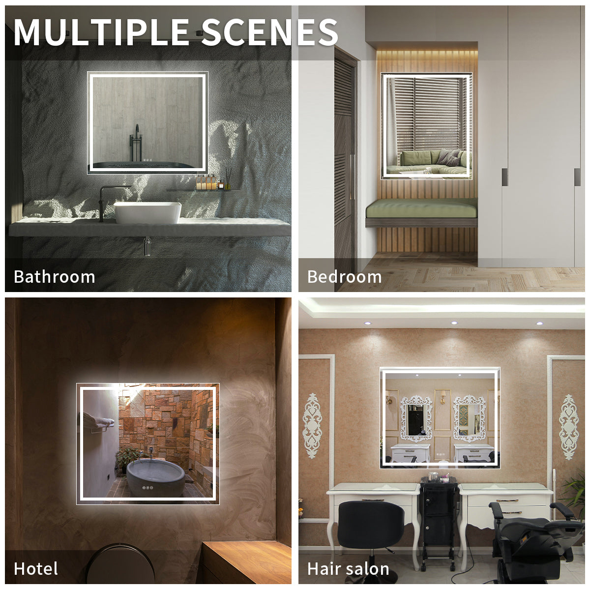Niveal LMD Series Rectangular Frameless LED Wall Bathroom Vanity Mirror in Silver