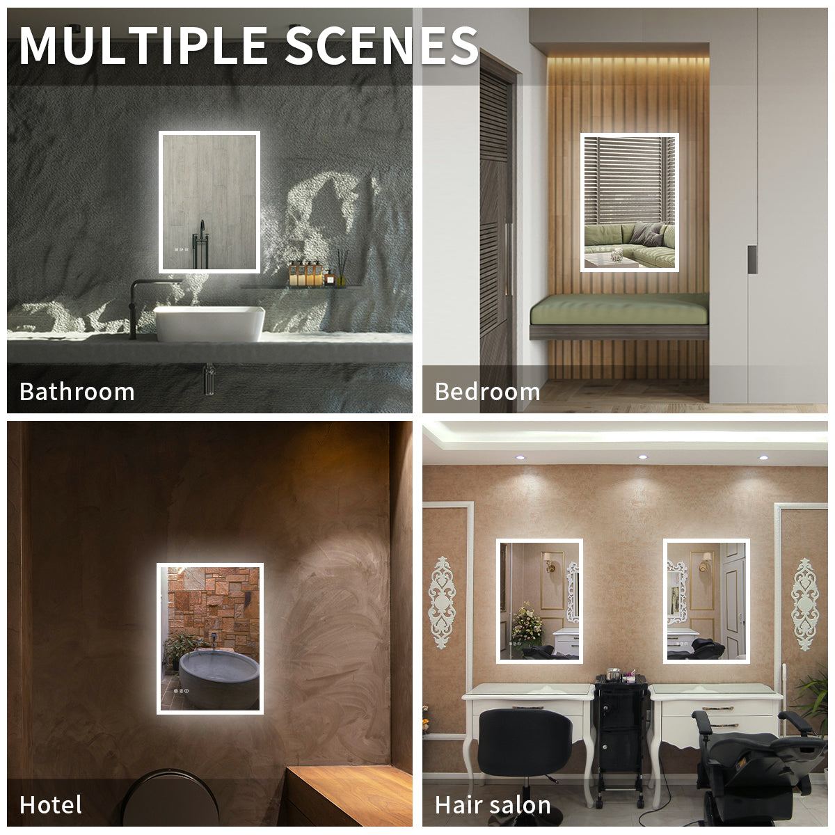 Niveal LMC Series Rectangular Frameless LED Wall Bathroom Vanity Mirror in Silver