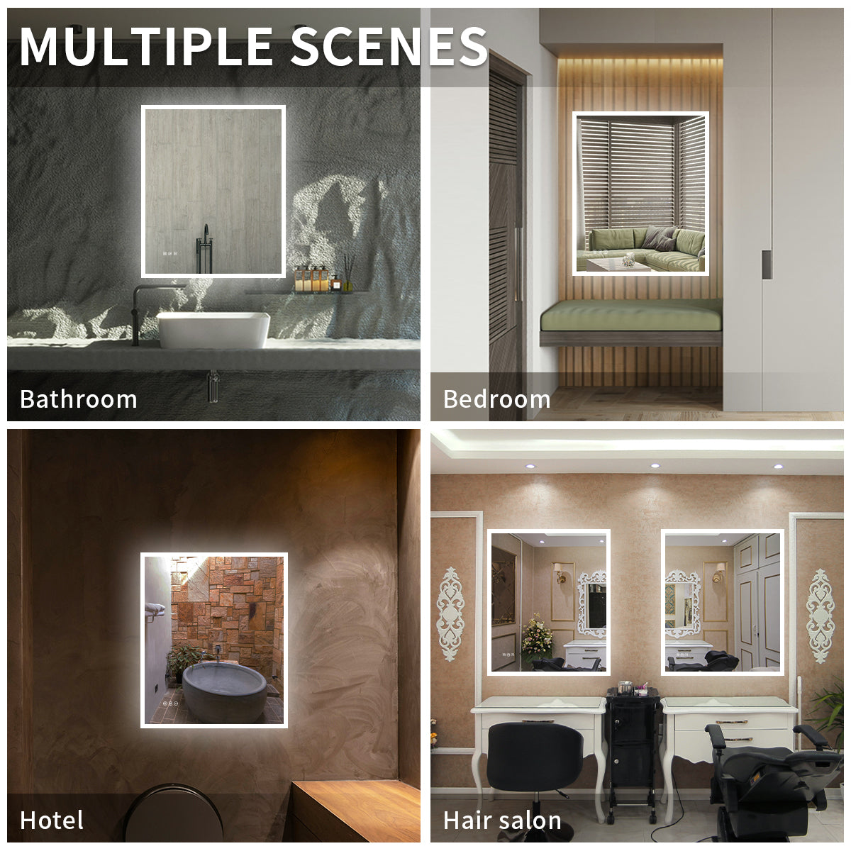 Niveal LMC Series Rectangular Frameless LED Wall Bathroom Vanity Mirror in Silver
