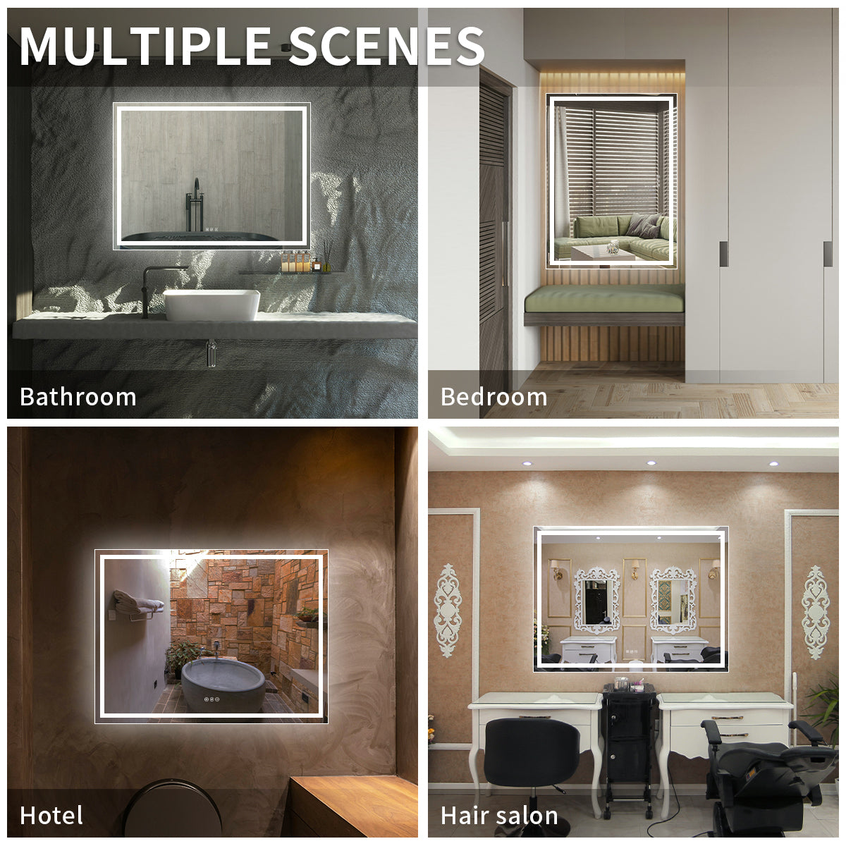 Niveal LMD Series Rectangular Frameless LED Wall Bathroom Vanity Mirror in Silver
