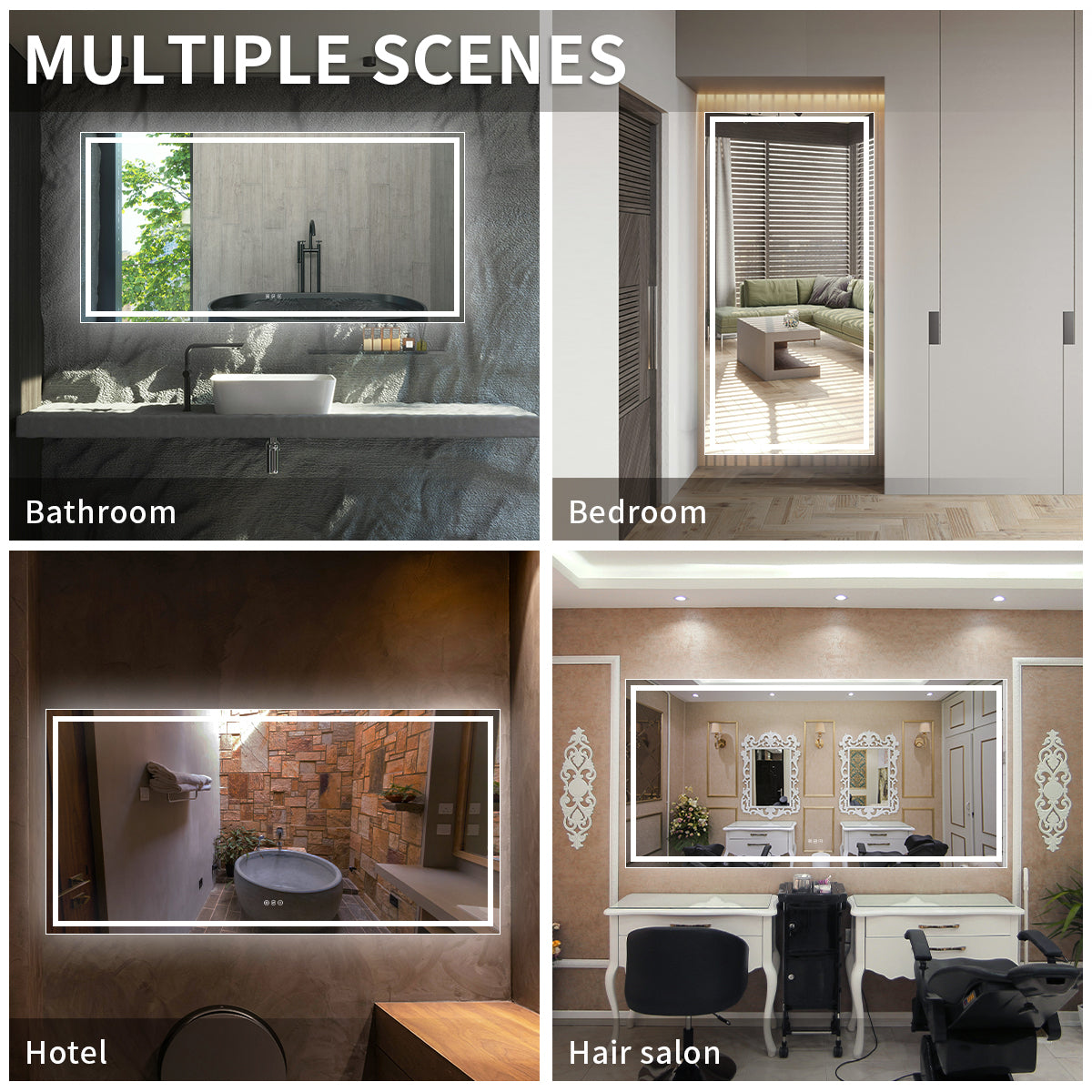 Niveal LMD Series Rectangular Frameless LED Wall Bathroom Vanity Mirror in Silver