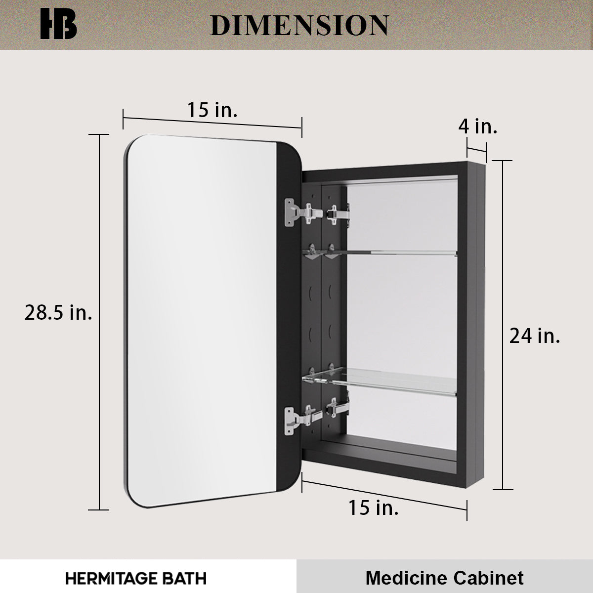 Rectangular Framed Recessed/Surface Mount Medicine Cabinet with Mirror in Matte Black