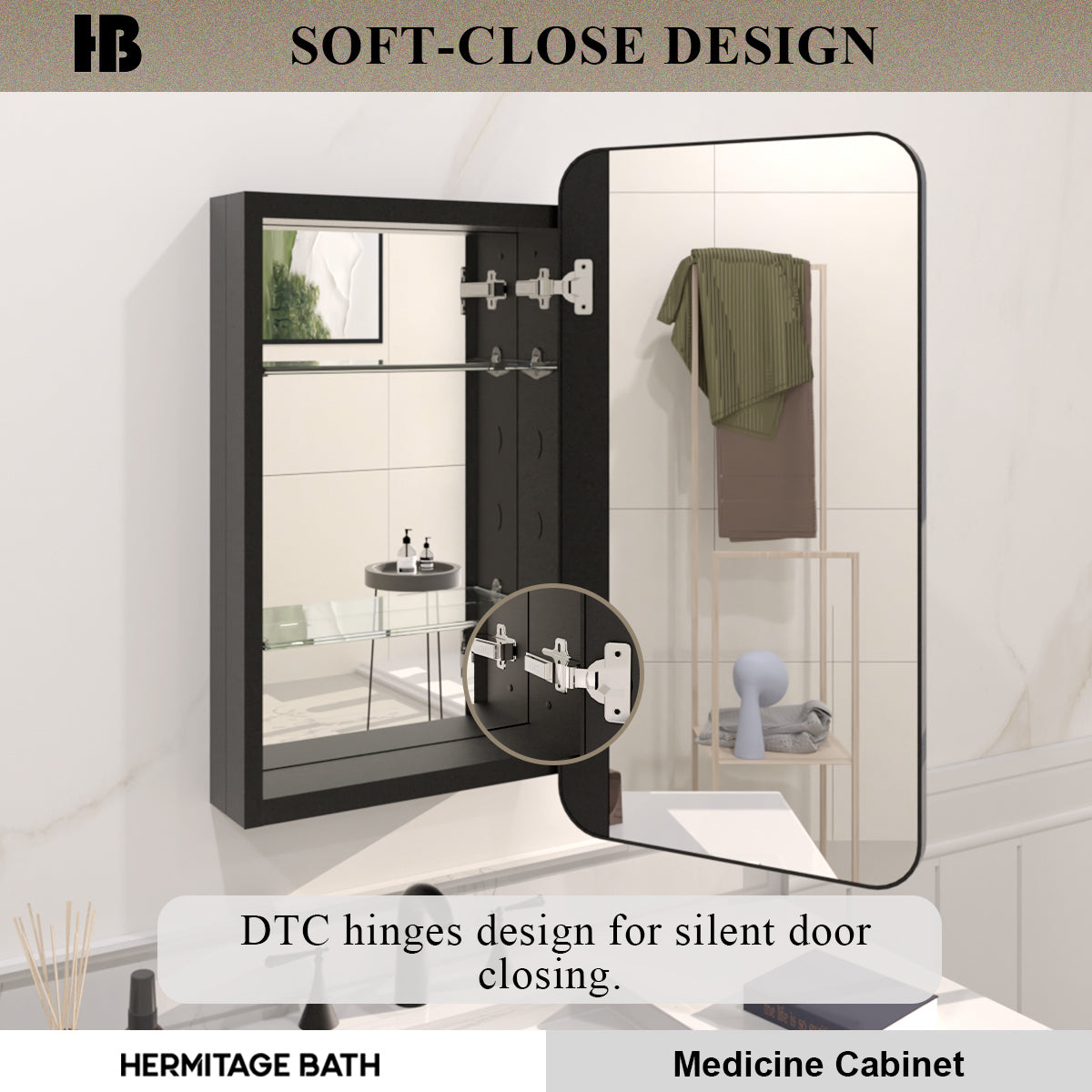 Rectangular Framed Recessed/Surface Mount Medicine Cabinet with Mirror in Matte Black