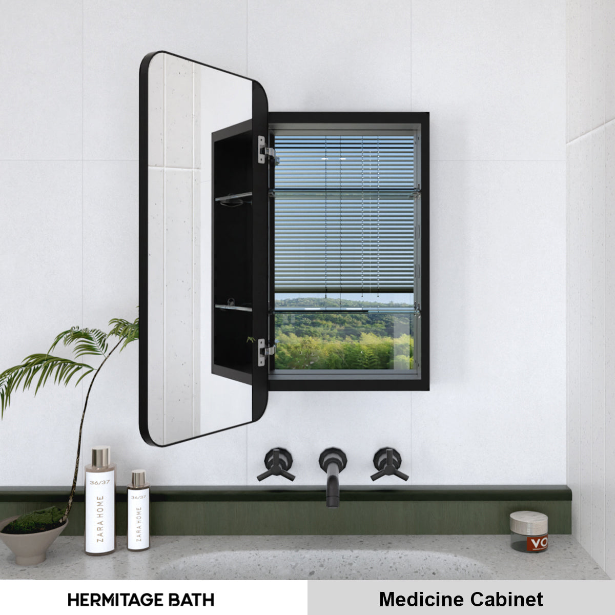 Rectangular Framed Recessed/Surface Mount Medicine Cabinet with Mirror in Matte Black