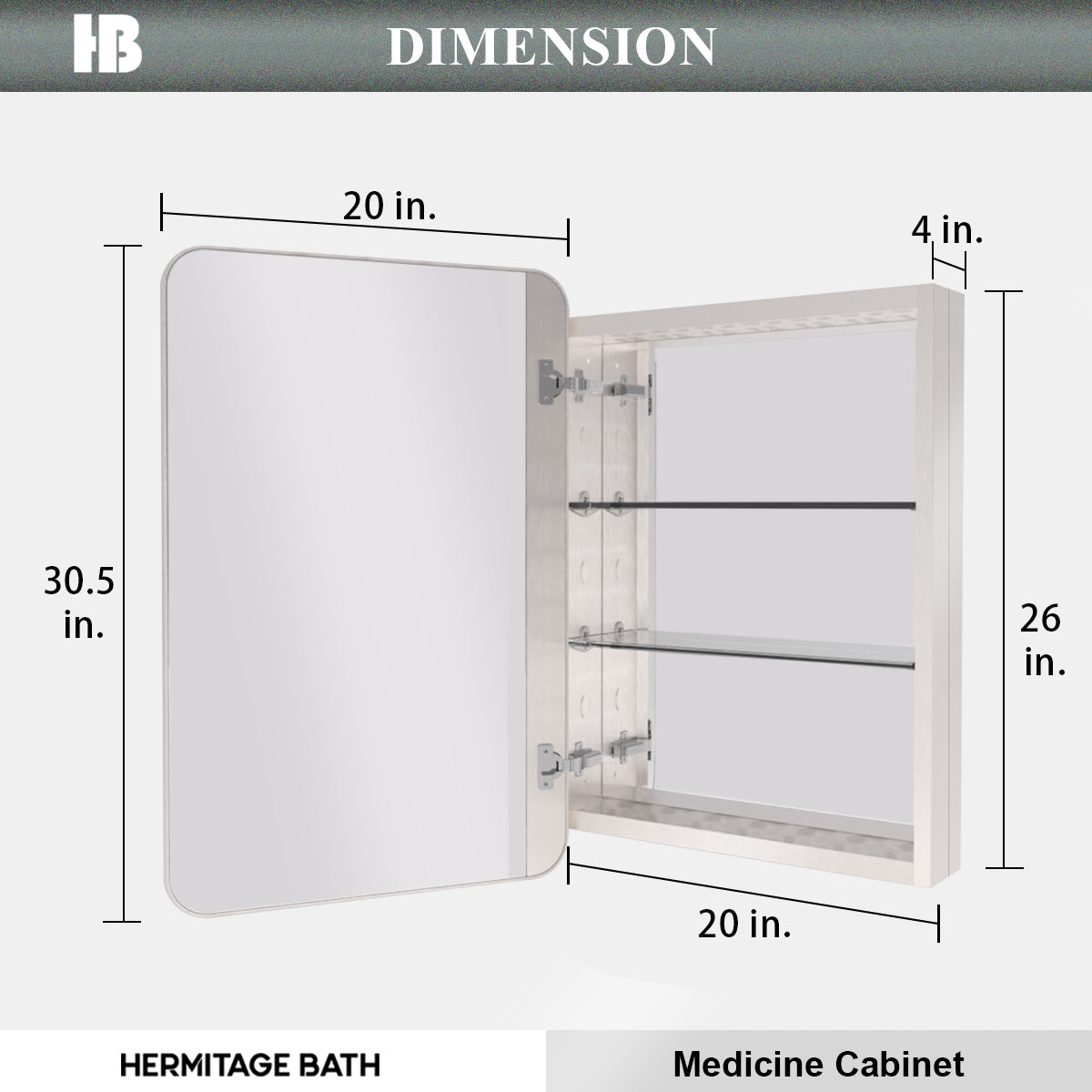 Rectangular Framed Recessed/Surface Mount Medicine Cabinet with Mirror in Brushed Nickel