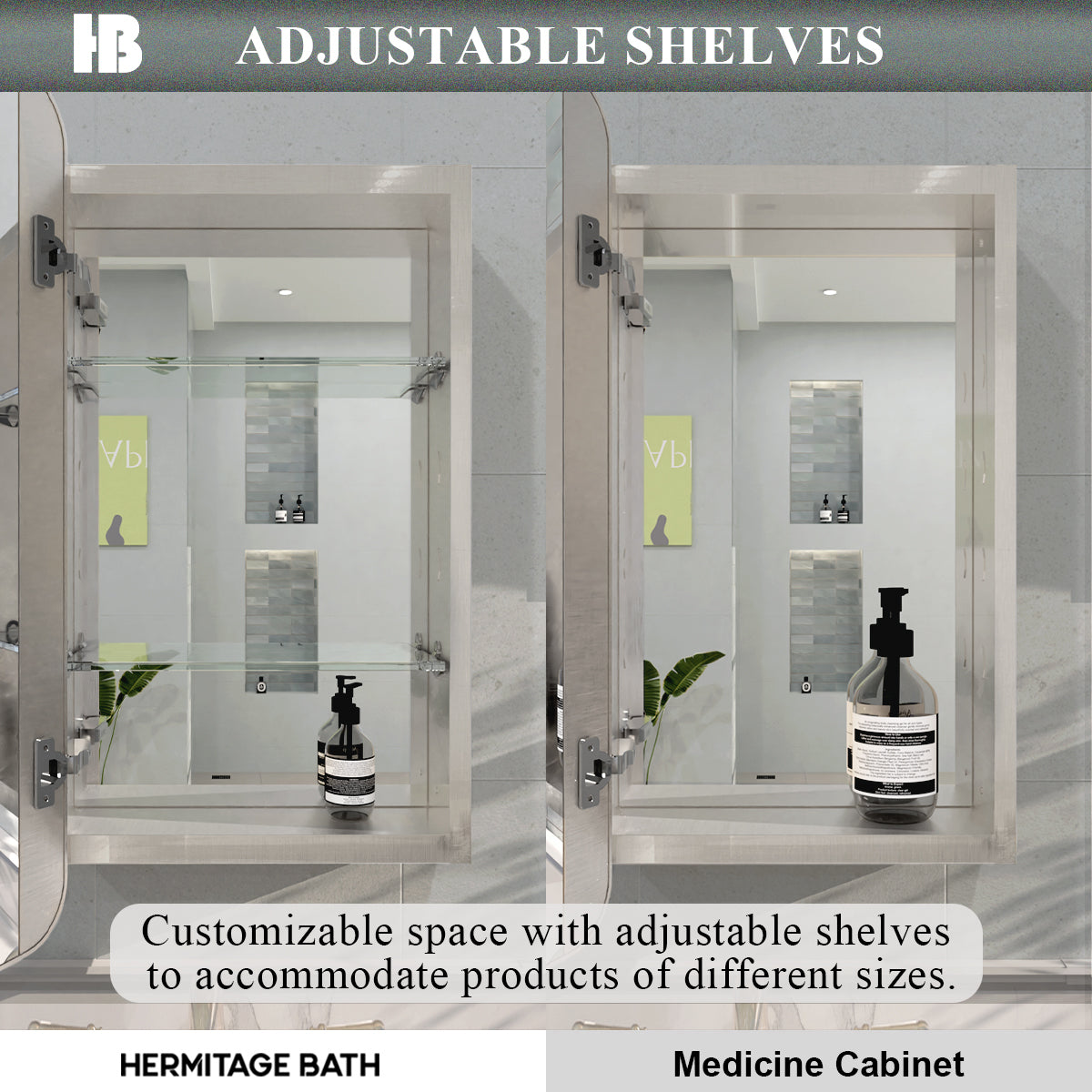 Rectangular Framed Recessed/Surface Mount Medicine Cabinet with Mirror in Brushed Nickel