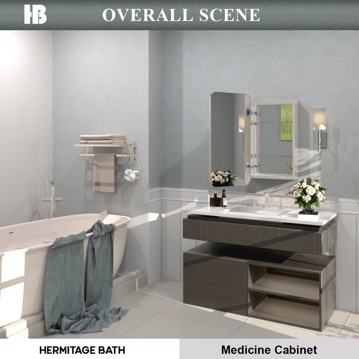 Rectangular Framed Recessed/Surface Mount Medicine Cabinet with Mirror in Brushed Nickel