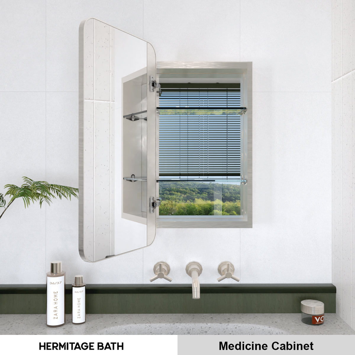 Rectangular Framed Recessed/Surface Mount Medicine Cabinet with Mirror in Brushed Nickel