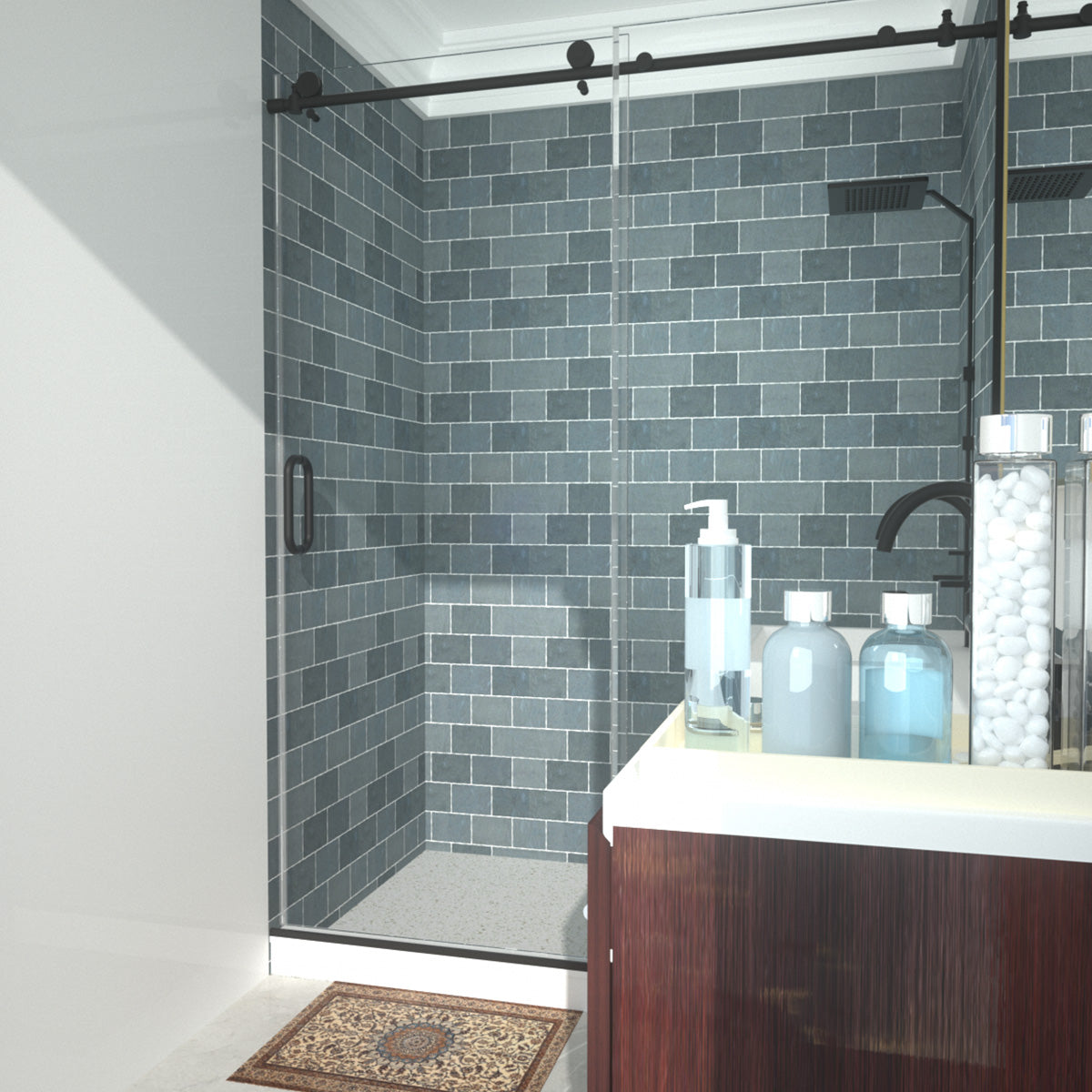 Niveal Ruhr 60 in. W x 76 in. H Sliding Semi-Frameless Shower Door with Clear Glass 15_08a08d10-cee3-41f7-ac51-a9e362cea2d1