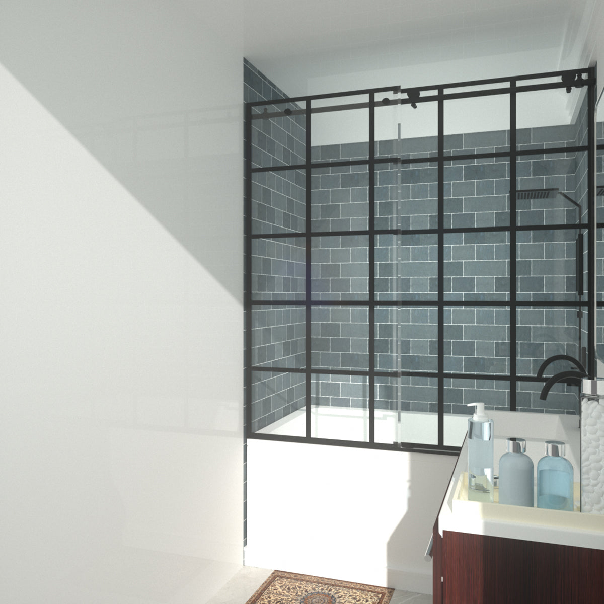 Niveal Ruhr 60 in. W x 76 in. H Sliding Semi-Frameless Shower Door in Matte Black with Patterned Glass 15_4a62bcf2-c0dc-4292-8072-c3dd98a8b700