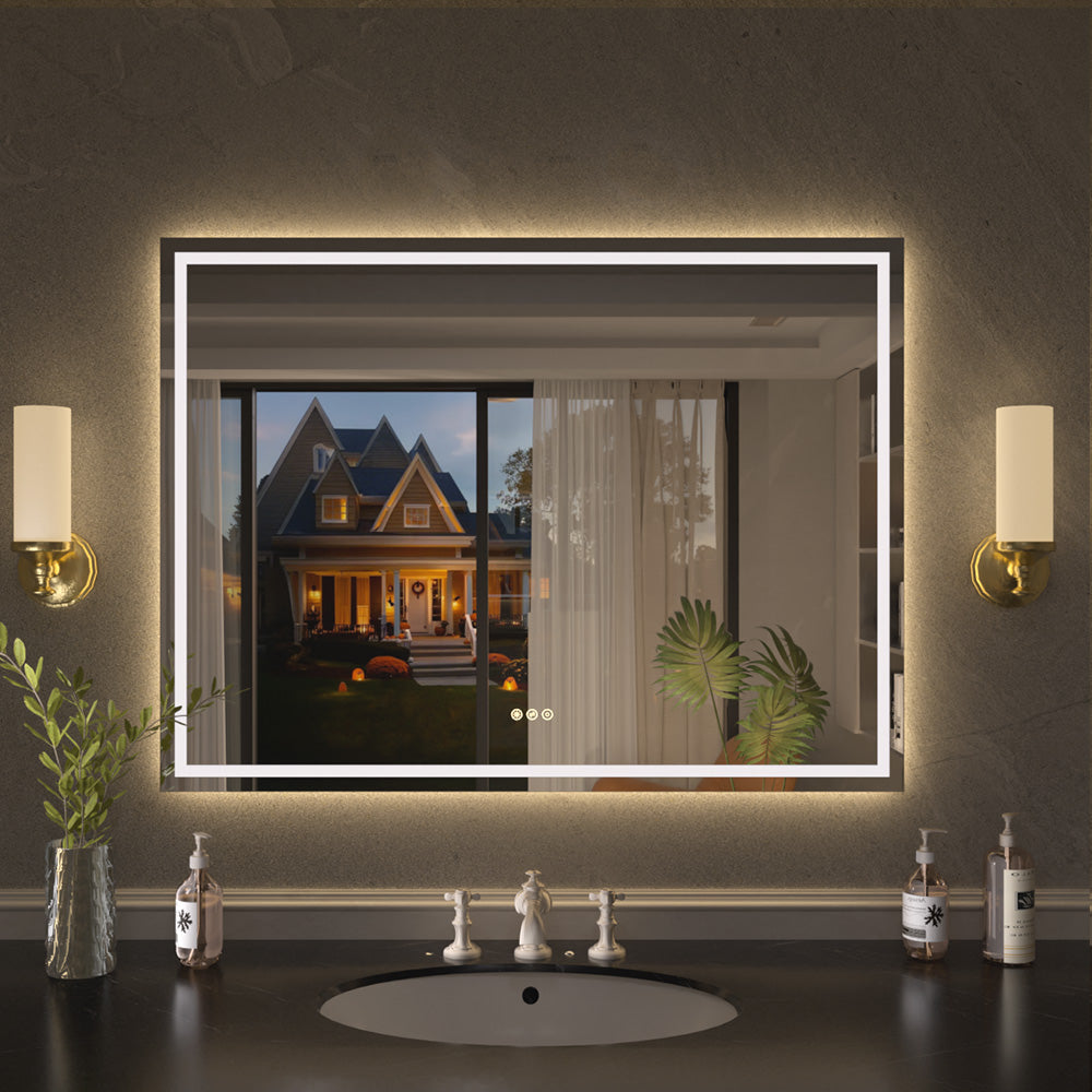 Flicker Rectangular Frameless Anti-Fog LED Light Dimmable Wall Bathroom Vanity Mirror in Polished Crystal