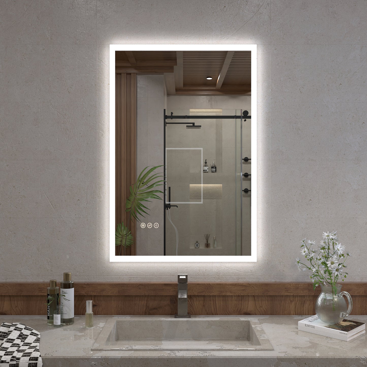 Musci Rectangular Frameless LED Wall Bathroom Vanity Mirror