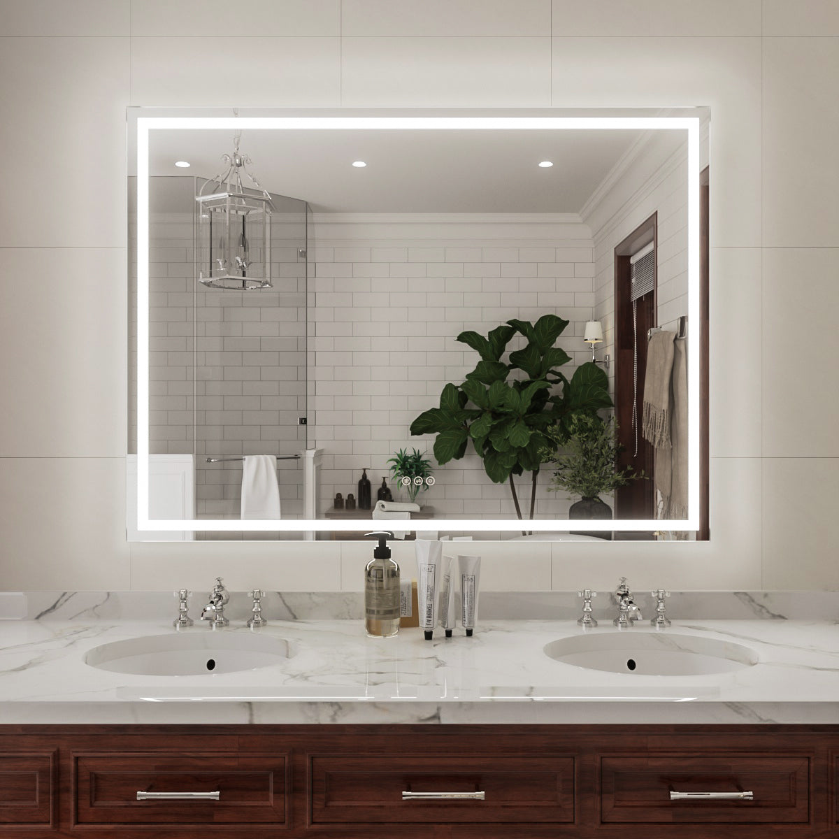Niveal LMD Series Rectangular Frameless LED Wall Bathroom Vanity Mirror in Silver