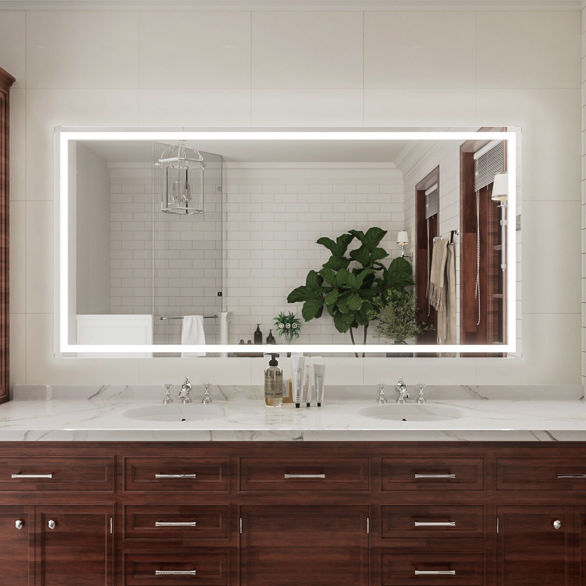 Niveal LMV Series Rectangular Frameless LED Wall Bathroom Vanity Mirror in Silver