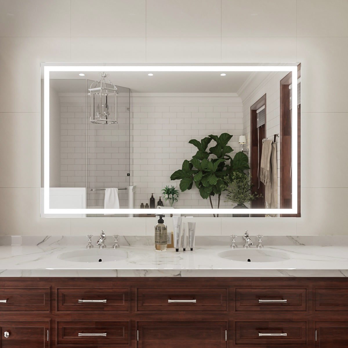 Niveal LMV Series Rectangular Frameless LED Wall Bathroom Vanity Mirror in Silver