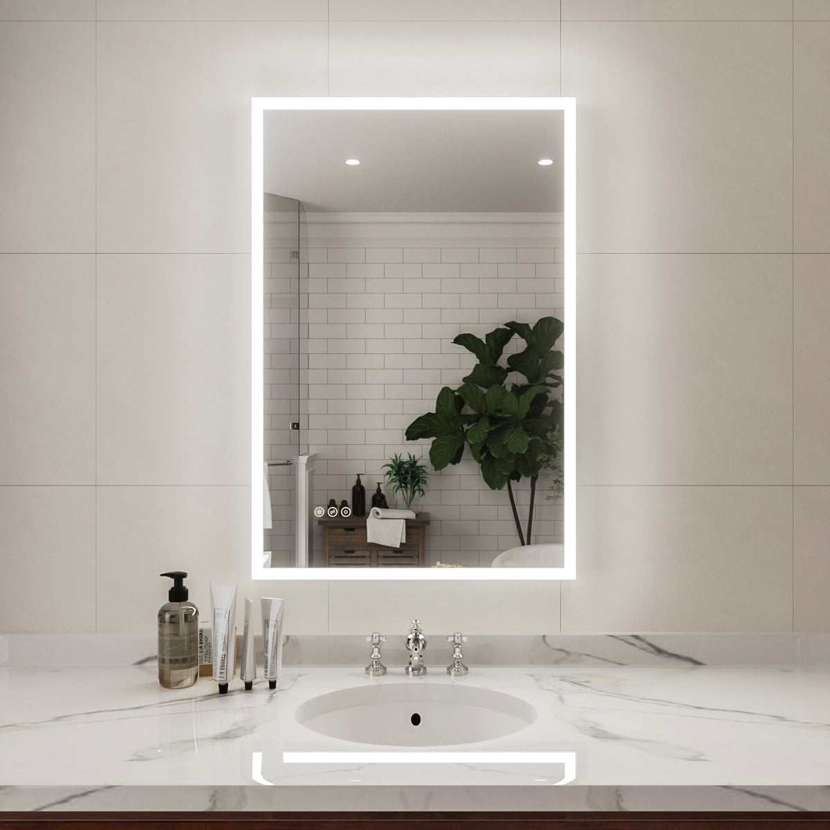 Niveal LMC Series Rectangular Frameless LED Wall Bathroom Vanity Mirror in Silver