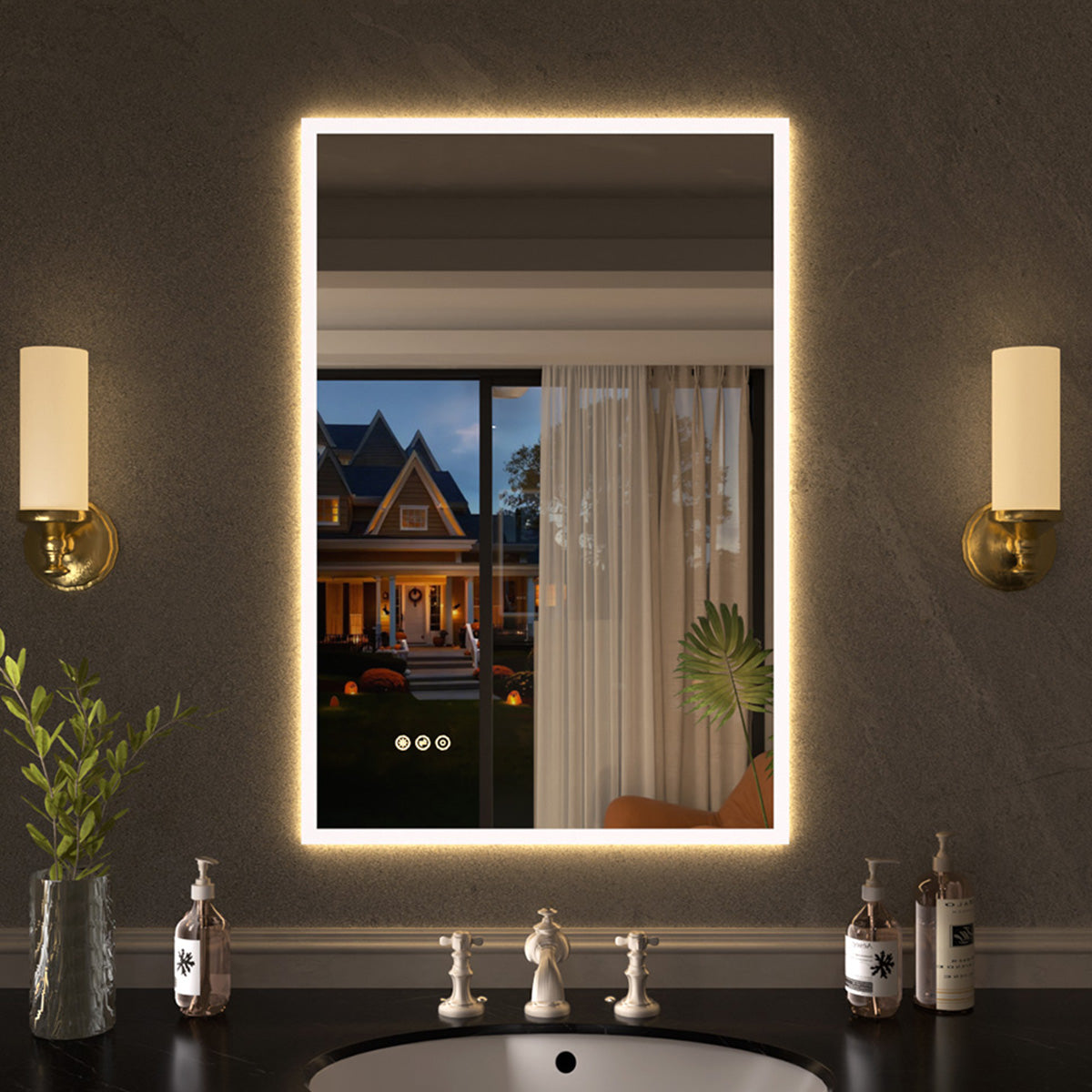 Shimmer Rectangular Frameless Anti-Fog LED Light Dimmable Wall Bathroom Vanity Mirror in Polished Crystal