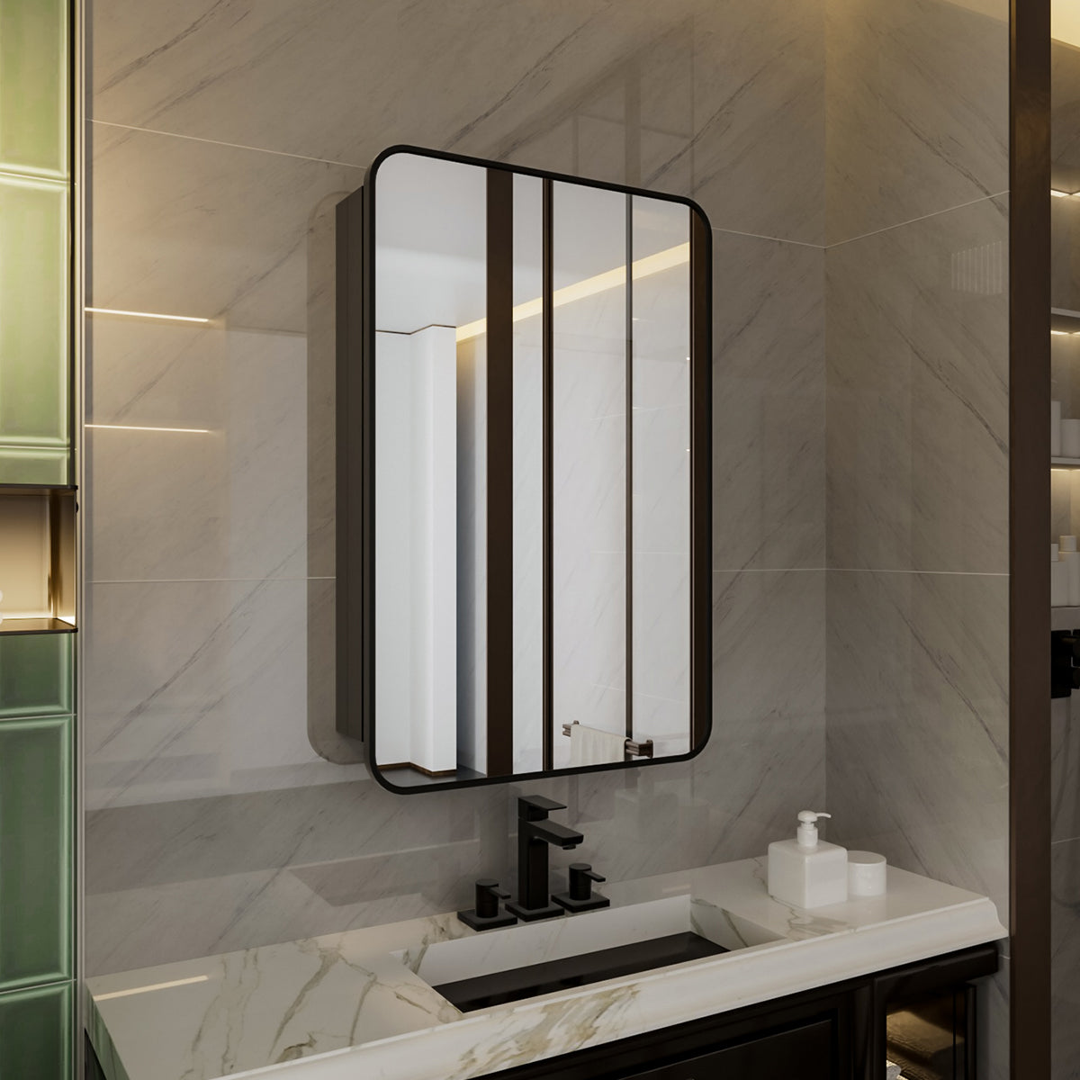 Niveal LUFM Series Rectangular Aluminum Framed Medicine Cabinet with Mirror