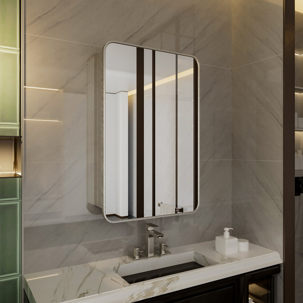 Niveal LUFM Series Rectangular Aluminum Framed Medicine Cabinet with Mirror