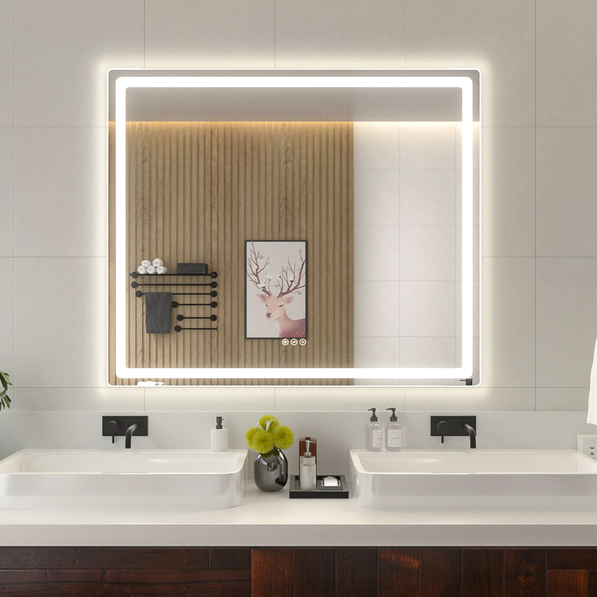 Niveal LMU Series Rectangular Frameless LED Wall Bathroom Vanity Mirror in Silver