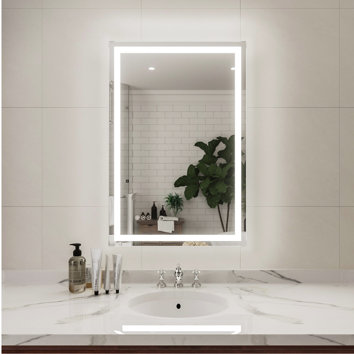 Niveal LMV Series Rectangular Frameless LED Wall Bathroom Vanity Mirror in Silver