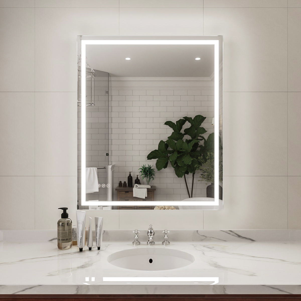 Niveal LMD Series Rectangular Frameless LED Wall Bathroom Vanity Mirror in Silver