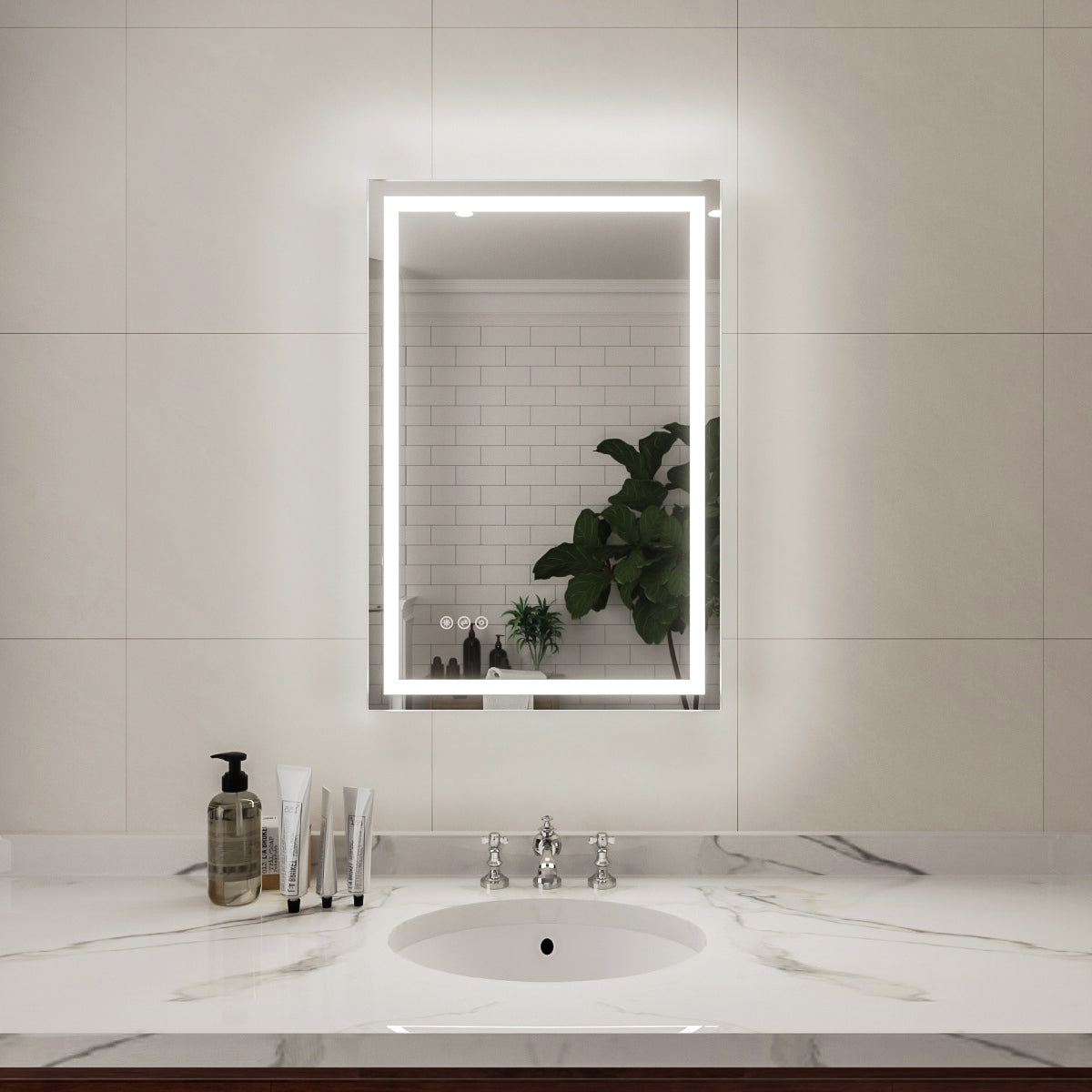 Niveal LMD Series Rectangular Frameless LED Wall Bathroom Vanity Mirror in Silver